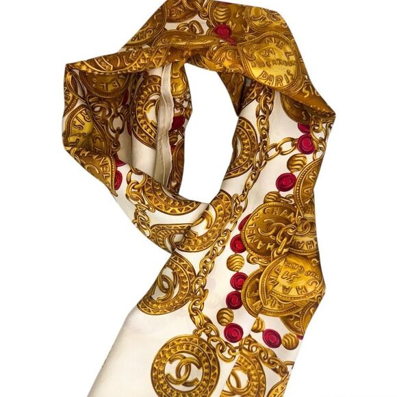 CHANEL CC Logo Jewelry Motif Silk Scarf - Picture 2 of 7